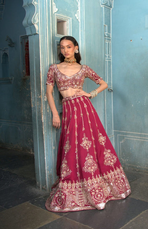 Plum-Green Lehenga
